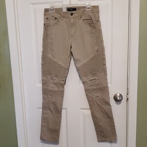 Forever 21 Men's Tan Skinny Jeans with ribbed texture and distressed details.